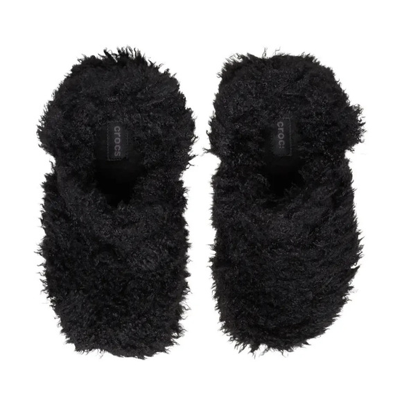 Crocs Classic Shaggy Faux Fur Lined Clog Womens Size 7 Black Teddy Bear NEW - Picture 4 of 6